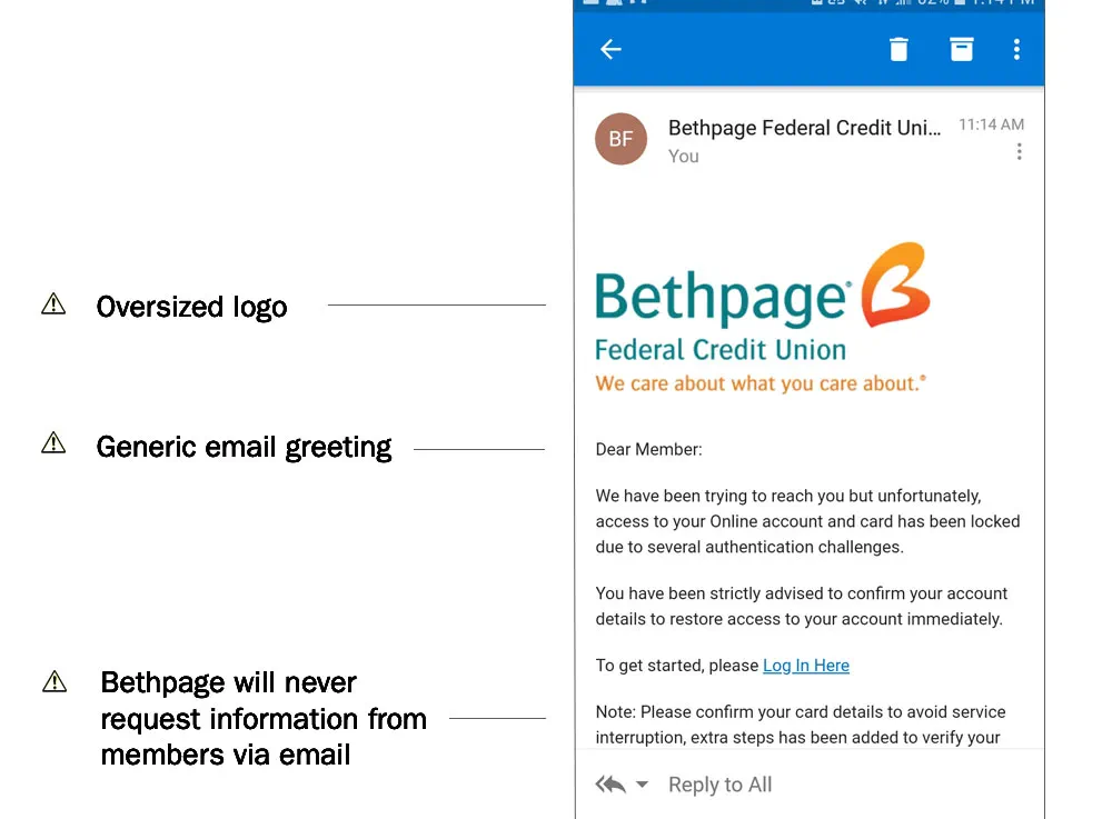 Bethpage Fraud Email Example